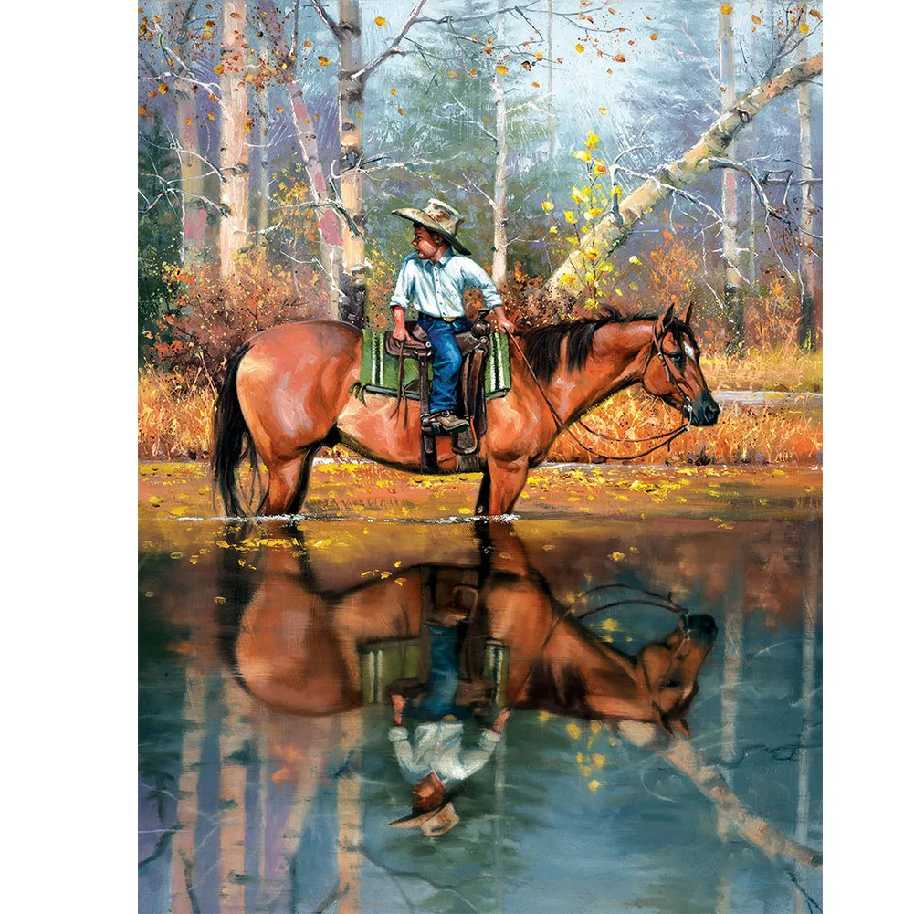 Diamond Painting - Full Round/Square Drill - Cowboy and Horse(30*40 - 50*60cm)