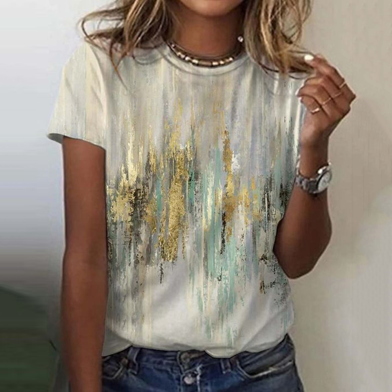 Abstract Crew Neck Short Sleeve Casual Shirt  artssus