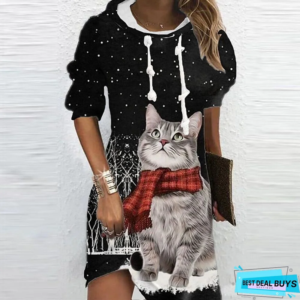 Women&lsquo;s Hoodie Dress Winter Dress Sweatshirt Dress Winter Dress  Green Blue Purple Long Sleeve Floral Print Winter Fall Hooded Vacation Casual Fall Dress 2022 S M L XL XXL 3XL