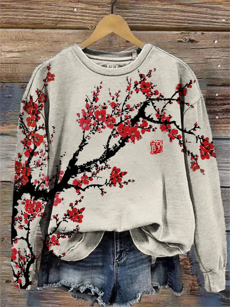 Plum Blossom Ancient Asian Brush Art Sweatshirt