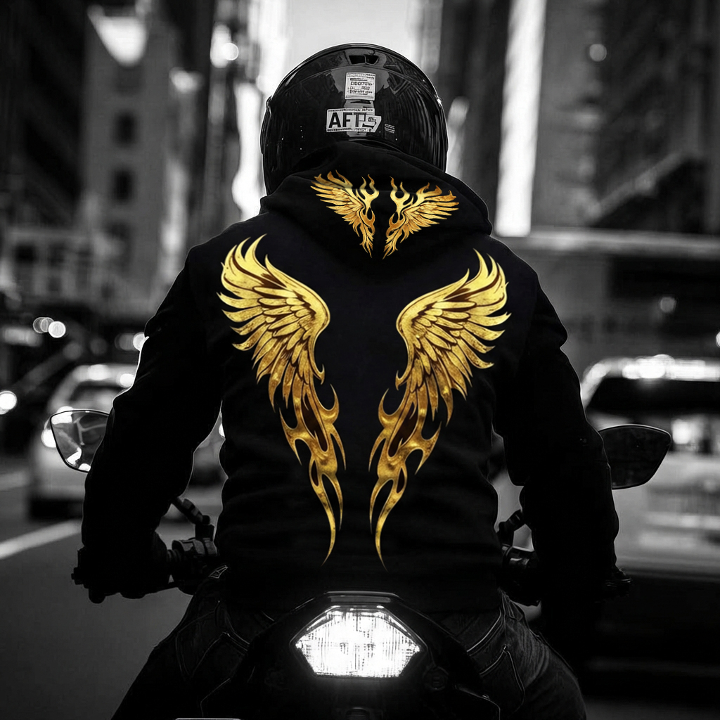Gold Foil Wings Print Cotton Hoodie