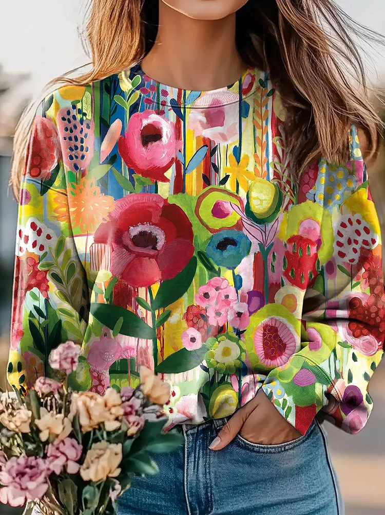 Abstract Floral Art Print Casual Sweatshirt