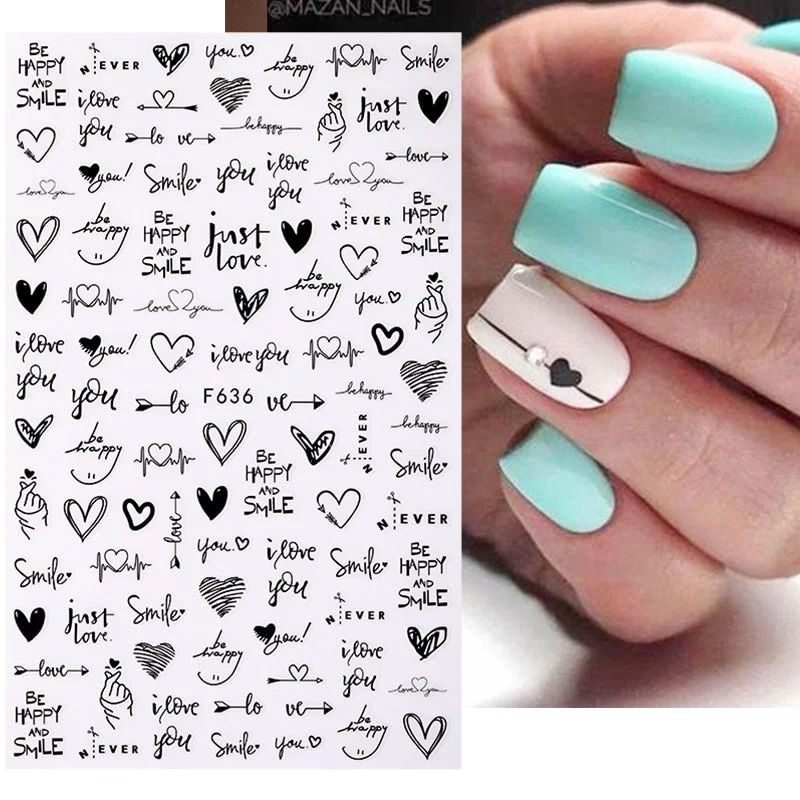 1PC Love Letter Flower Design 3D Nail Sticker Cool English Letter Sexy Girl Trasnfer Sliders For Nails DIY Accessories Maincures