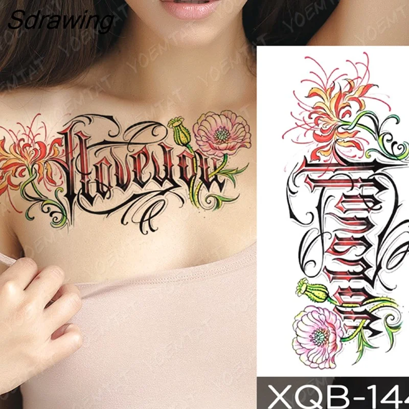 Sdrawing Temporary Tattoo Sticker Rose Snake Flower Tattoos Lace Tiger Dragon Body Art Arm Fake Sleeve Tatoo Women