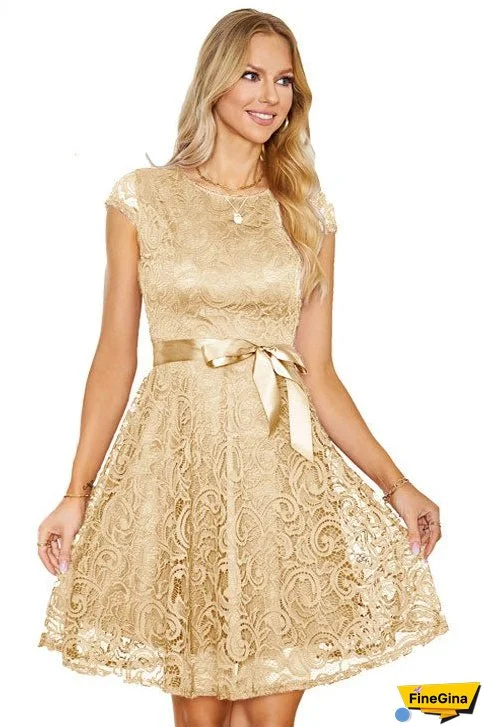 Dark Navy Lace Cap Sleeves A-Line Party Dress