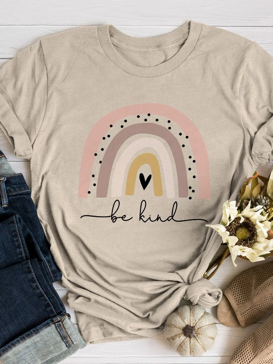 Be Kind Rainbow Print Short Sleeve T-shirt