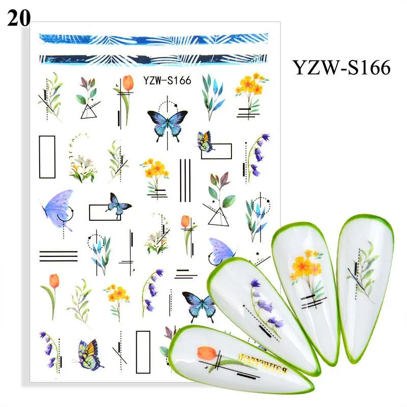 1 Sheet Human Face Nail Stickers And Decals 2021 Nail Art Decorations Set Geometric Pattern Dried Flowers Sliders For Nails Art-Nail Inspo