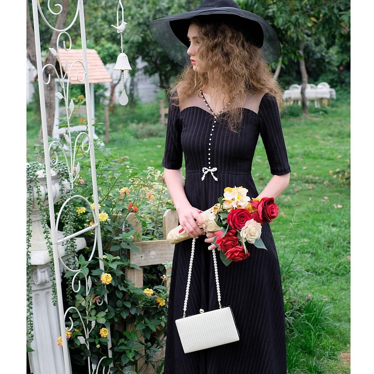Fairy Tales Aesthetic Fairycore Sweet Bowknot Black Dress QueenFunky