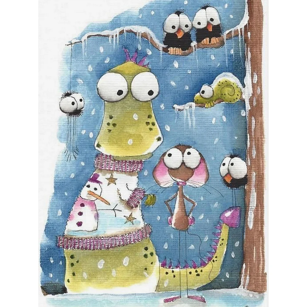 The big-eyed dinosaur and his buddies - Full Round - Diamond Painting (30*40cm)