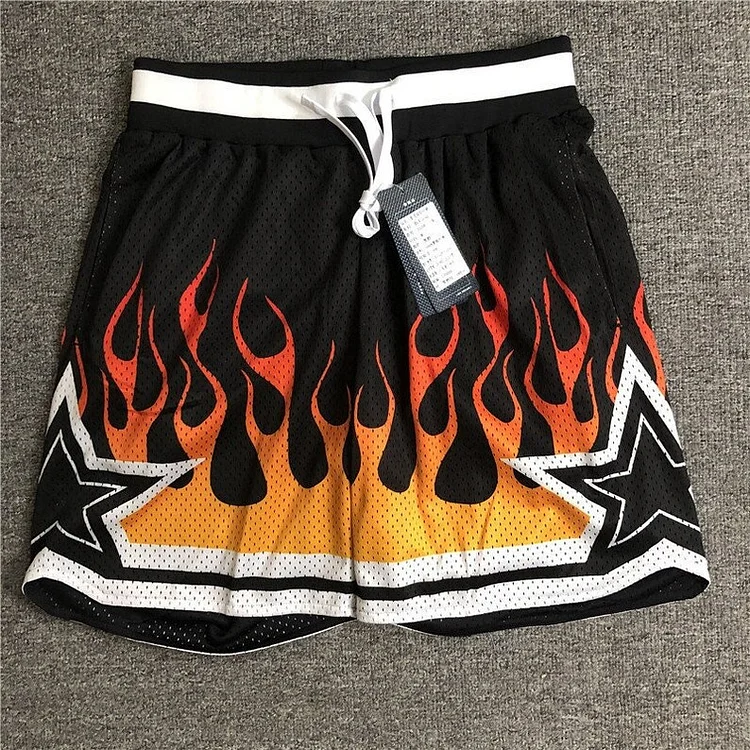 Basketball Shorts Ice Silk Flame Street Loose Casual Double Layer Sports Pants at Hiphopee