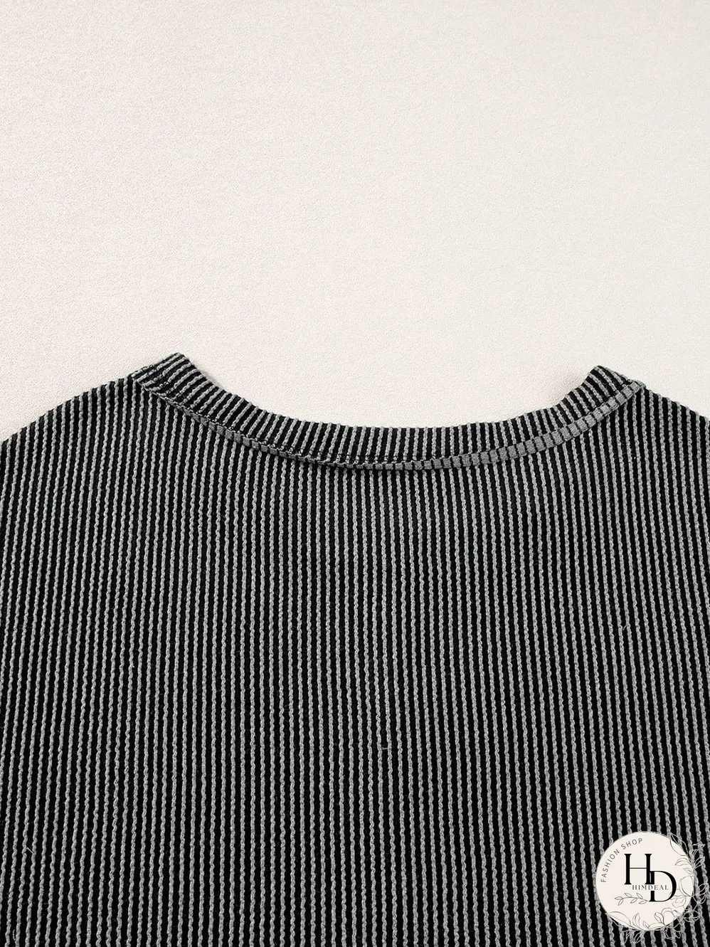 Chic Carbon Grey Ribbed Two-Piece Set with Exposed Seams