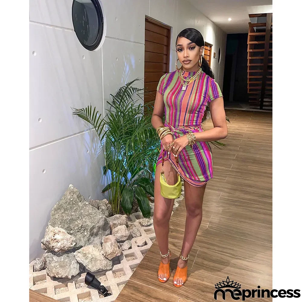 Sexy Striped Short Sleeve Mini Dress