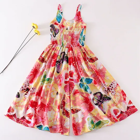 【4Y-14Y】Girls Multicolor Butterfly Flower Sling Bodysuit