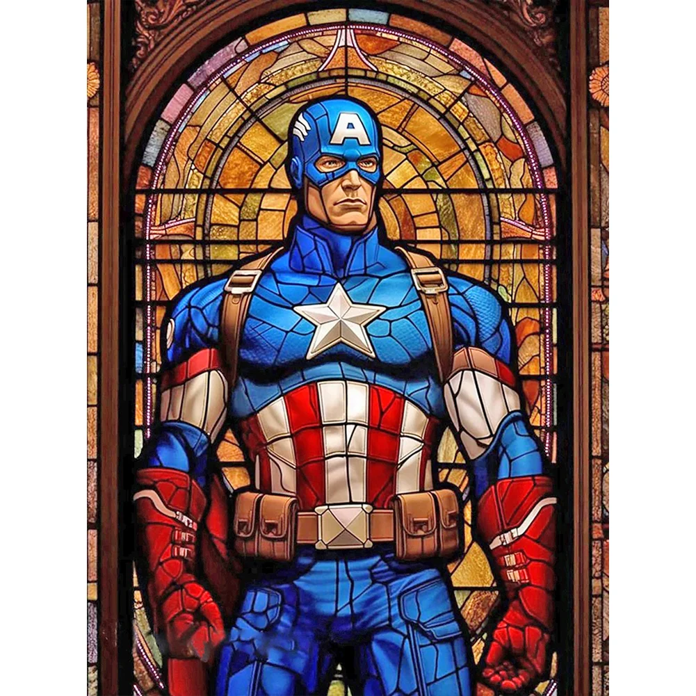 Diamond Painting - Full Round Drill - Stained Glass Captain America(Canvas|30*40cm)