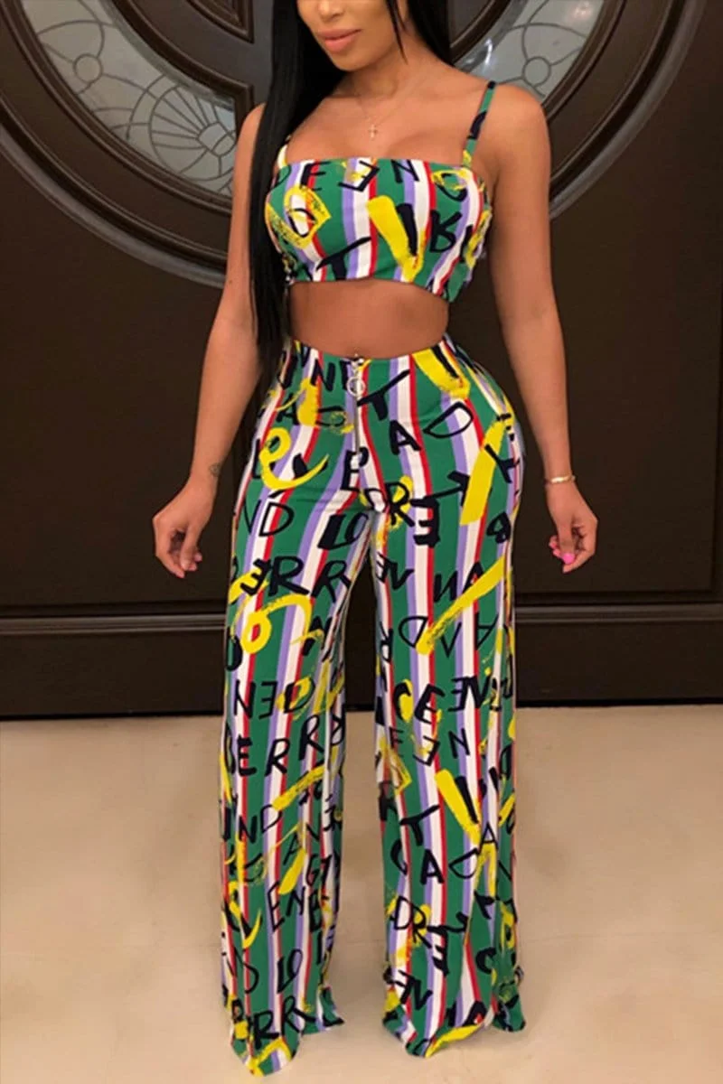 Sexy Striped Letter Printing Pants Set