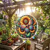 (25cm)DIY Acrylic Jigsaw Puzzle Window Hanging with Hanging Chain DIY Stained Glass Decoration Round Window Puzzle Decor for DIY Craft Project (Butterfly with Sunflowers)