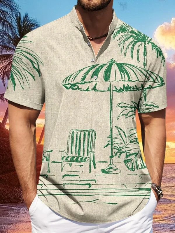 Men's Island Vacation Print Half Button Shirt