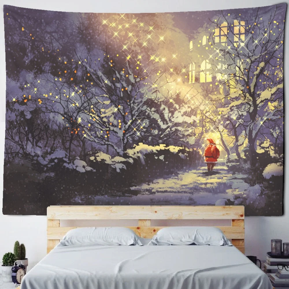 Christmas And New Year Dance Party Tapestry Wall Hanging Holiday Gift Snowman Oil Painting Art Room Home Decor