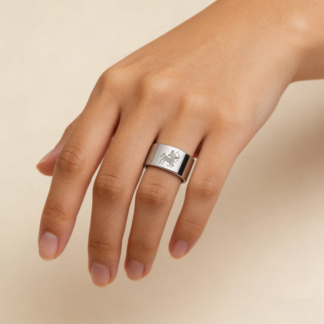 4MM 6MM 8MM 10MM Width Silver Flat Tungsten Wedding Bands Zodiac Sagittarius Laser Couple Tungsten Carbide Rings