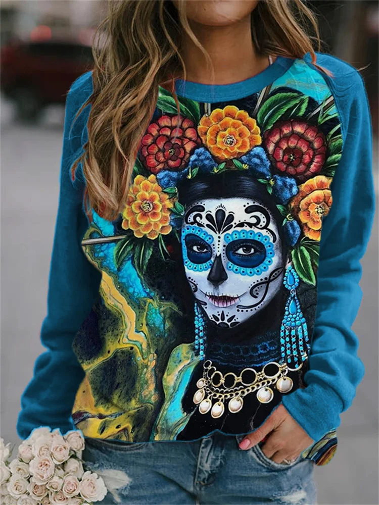 Day Of The Dead Art Contrast Color Sweatshirt