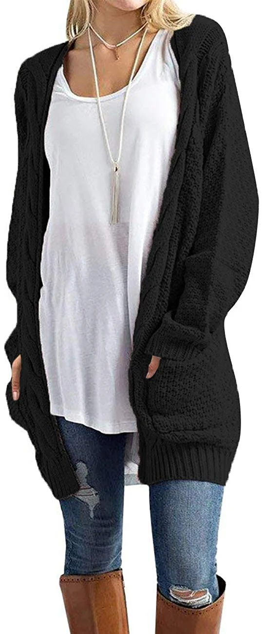 Women's Open Front Long Sleeve Boho Boyfriend Knit Chunky Cardigan Sweater