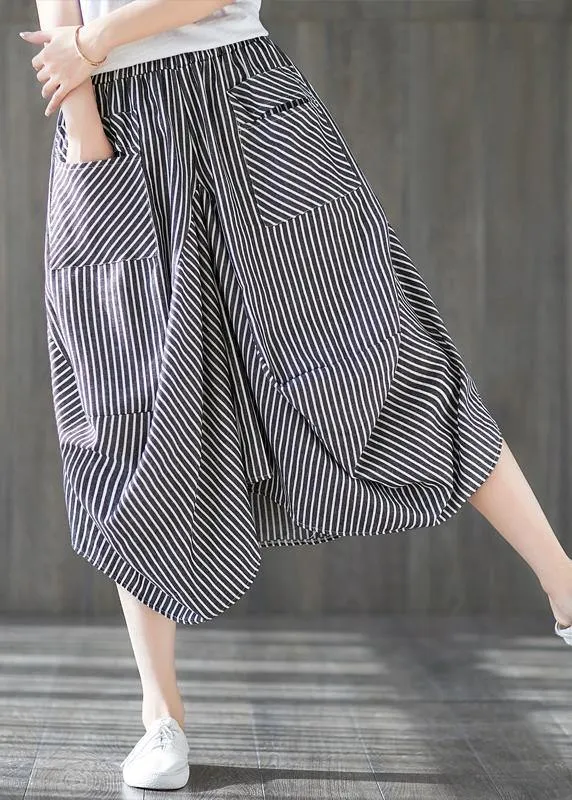 2019 new cotton linen literary striped skirt casual irregular thin section natural waist