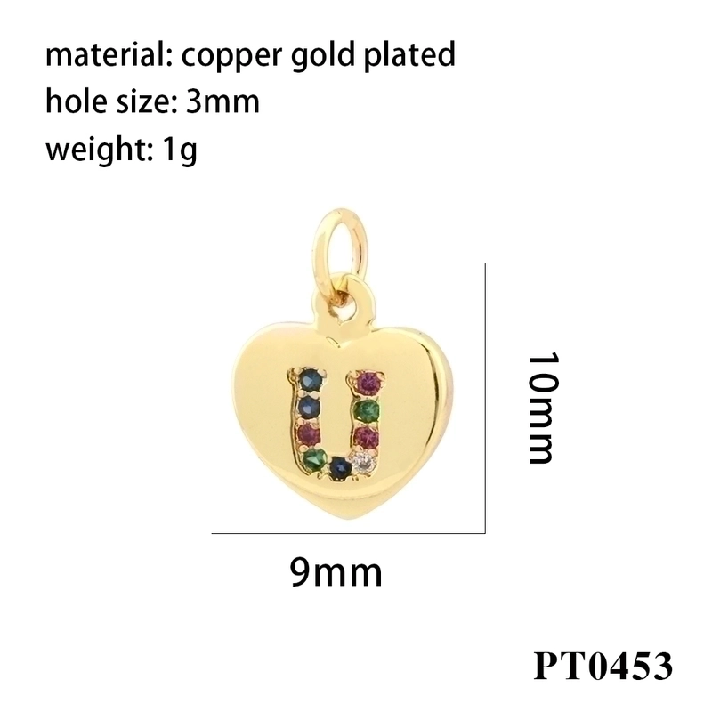 Romantic Minimalist Letter Heart Shape Copper Plating Inlay Zircon 18k Gold Plated Charms