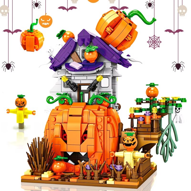 Halloween Creative Building Blocks Set Halloween Hut Haunted House Pumpkin House Decoration Bricks Kit Toys Birthday Party Gifts
