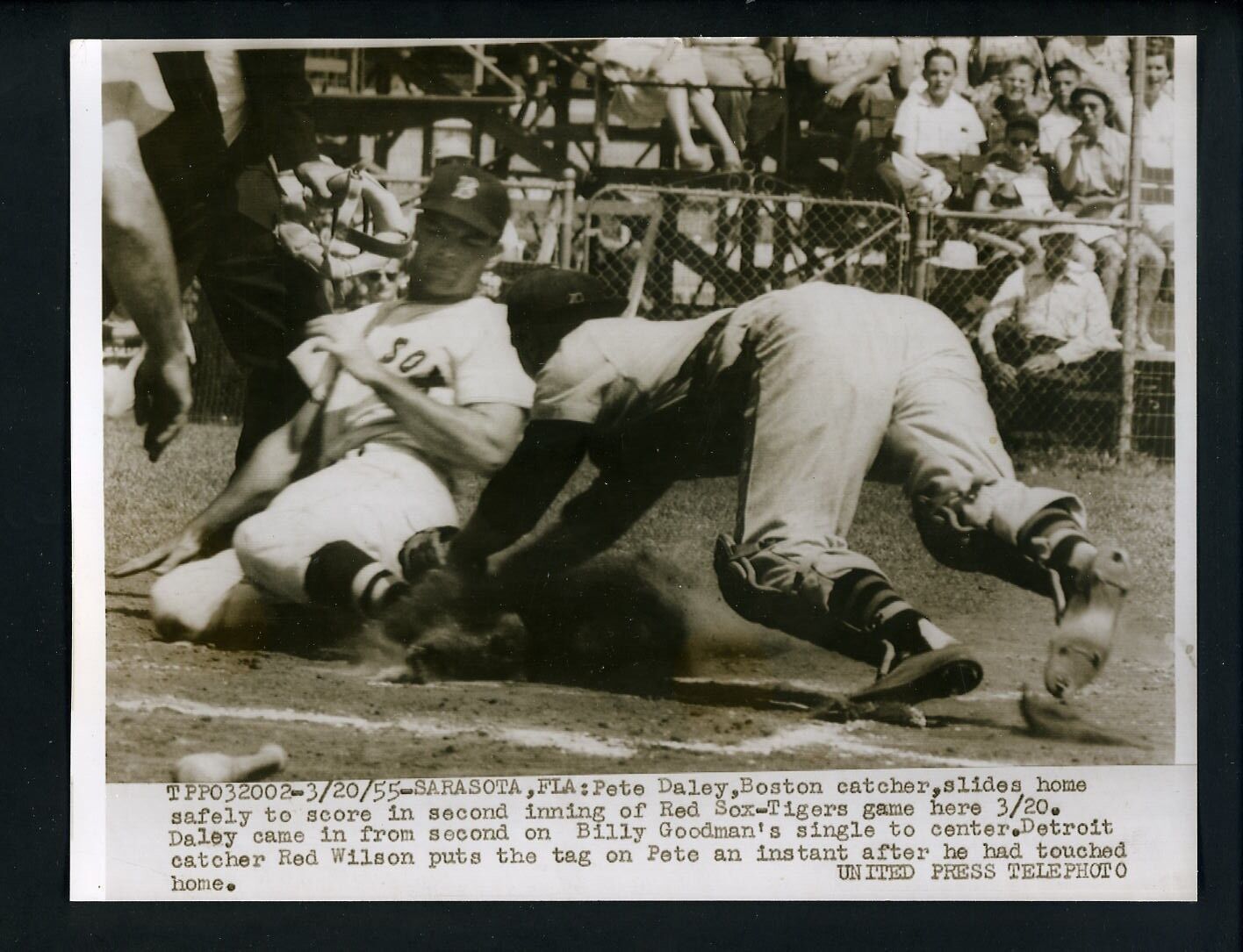 Pete Daley & Red Wilson 1955 Press Photo Poster painting Boston Red Sox Detroit Tigers