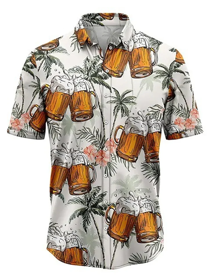 Men's Shirt Summer Hawaiian Shirt Graphic Prints Beer Leaves Turndown Yellow Pink Army Green Navy Blue Blue Street Casual Short Sleeves Button-Down Print Clothing Apparel Tropical Fashion Hawaiian