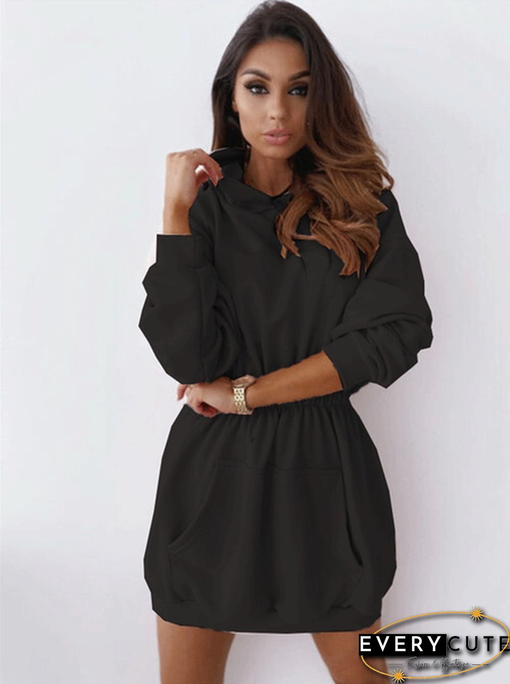 Women Fashion Long Sleeve Casual Dress Slim Waist Long Sleeve Sports Dress Hoodies Sweatshirts