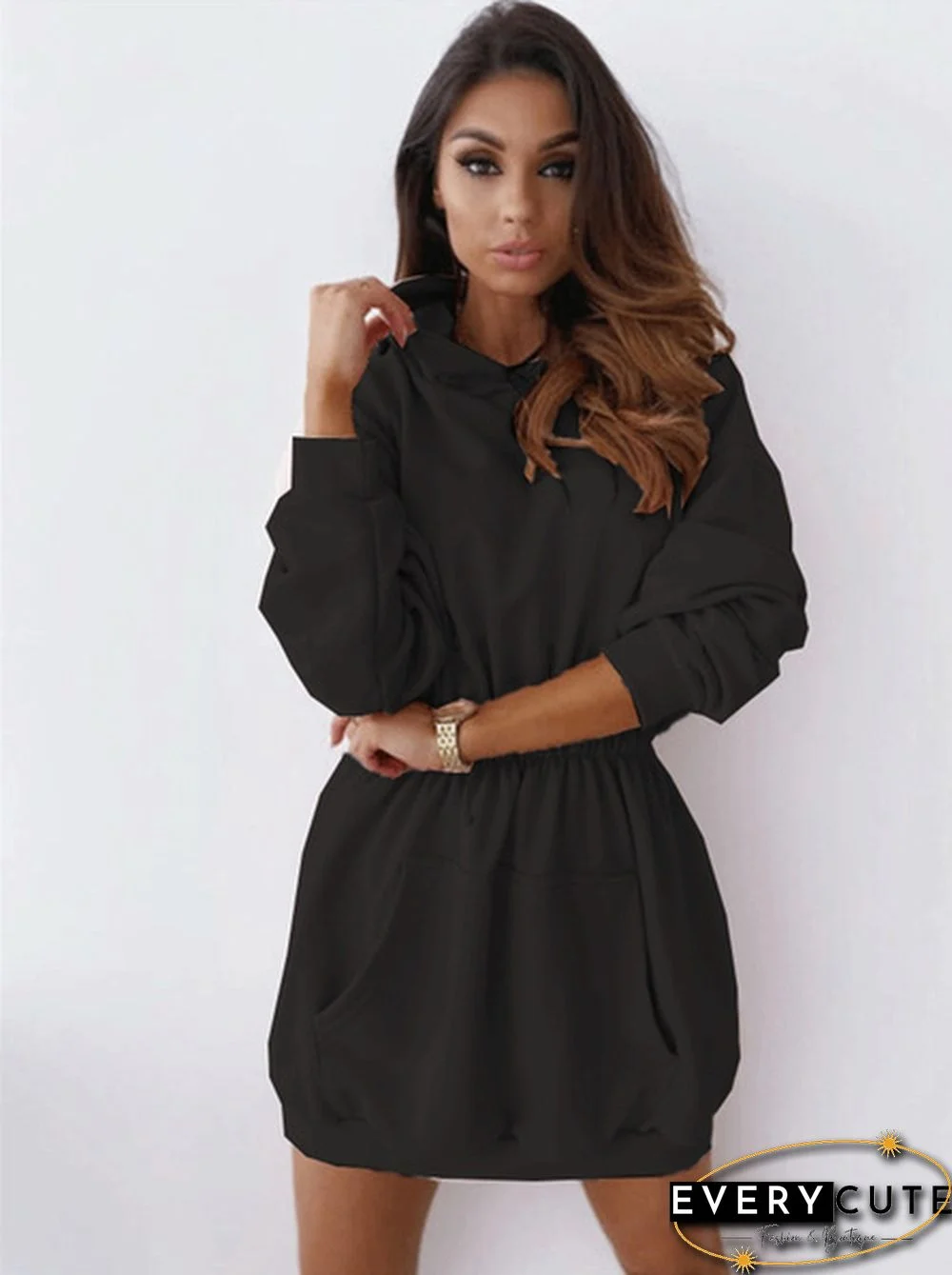 Women Fashion Long Sleeve Casual Dress Slim Waist Long Sleeve Sports Dress Hoodies Sweatshirts