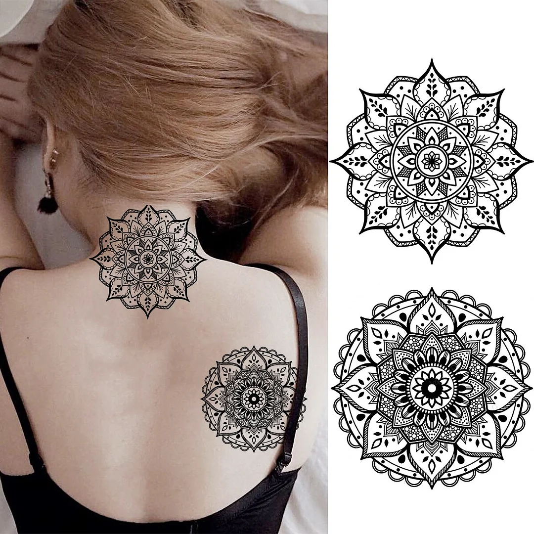 Sdrawing Henna Lotus Pendant Back Temporary Tattoos For Women Adult Jewelry Fake Tattoos Realistic Body Art Decoration Tatoos Paper