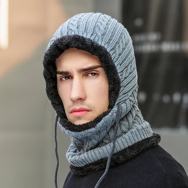 BrosWear Fleece Knit Pullover Twist One Piece Scarf Hat