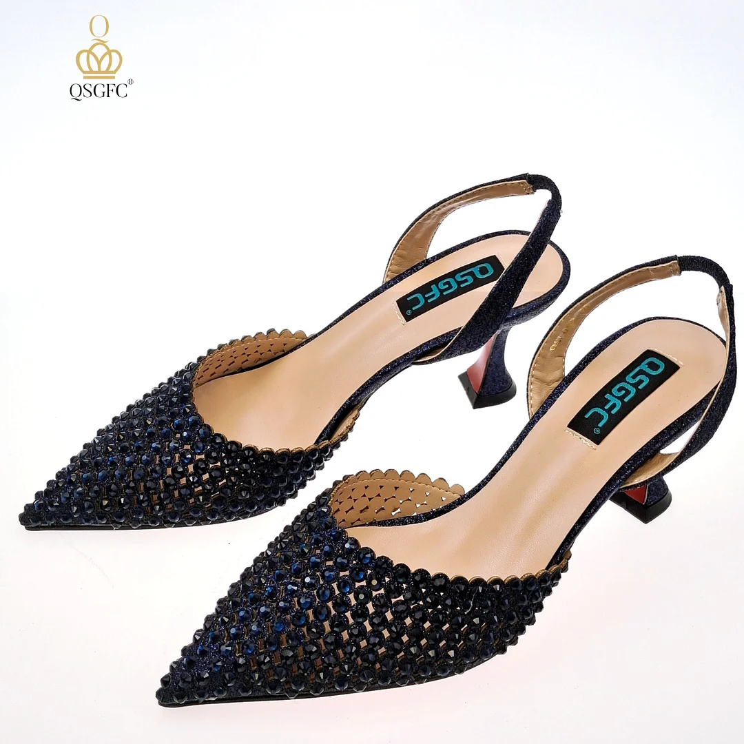 QSGFC New Arrival Popular Cutout Style In Nigeria Italian Design Elegant D.Purple Color Ladies Shoes and Bag For Party Wedding