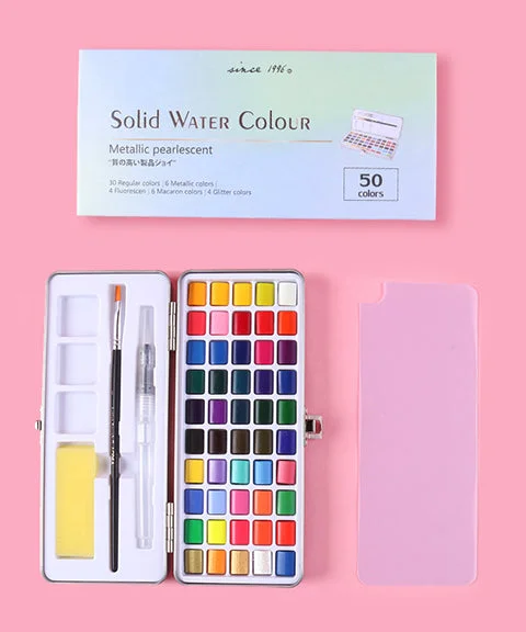 50 / 72 / 90 Colors Solid Watercolor Paint Set Including Metallic Color-Himinee.com