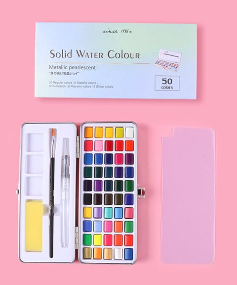 50 / 72 / 90 Colors Solid Watercolor Paint Set Including Metallic Color