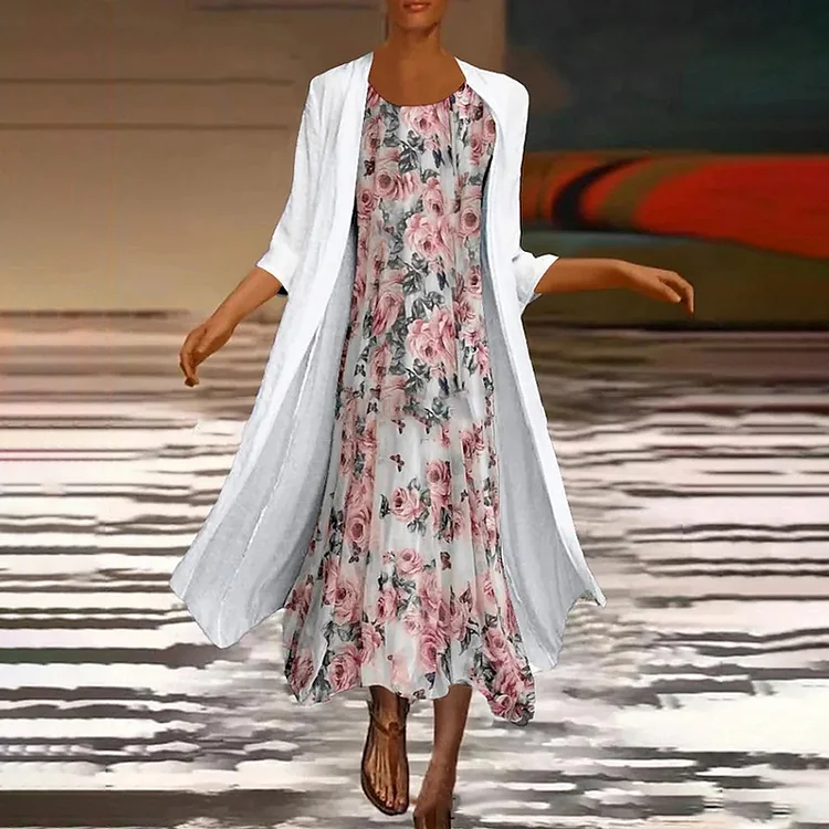 Casual Elegant Print Cardigan Set