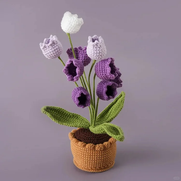  Lulusnow Handmade Bell Orchid Lily Of The Valley Crochet Flower In Pot Home Decoration Desk Decoration