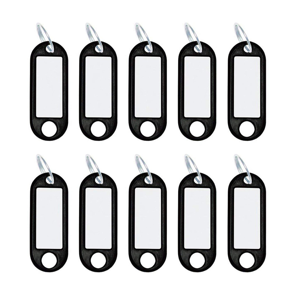 

10x Plastic Keychain Key Tags ID Label Name Tag with Split Key Ring, Black, 501 Original