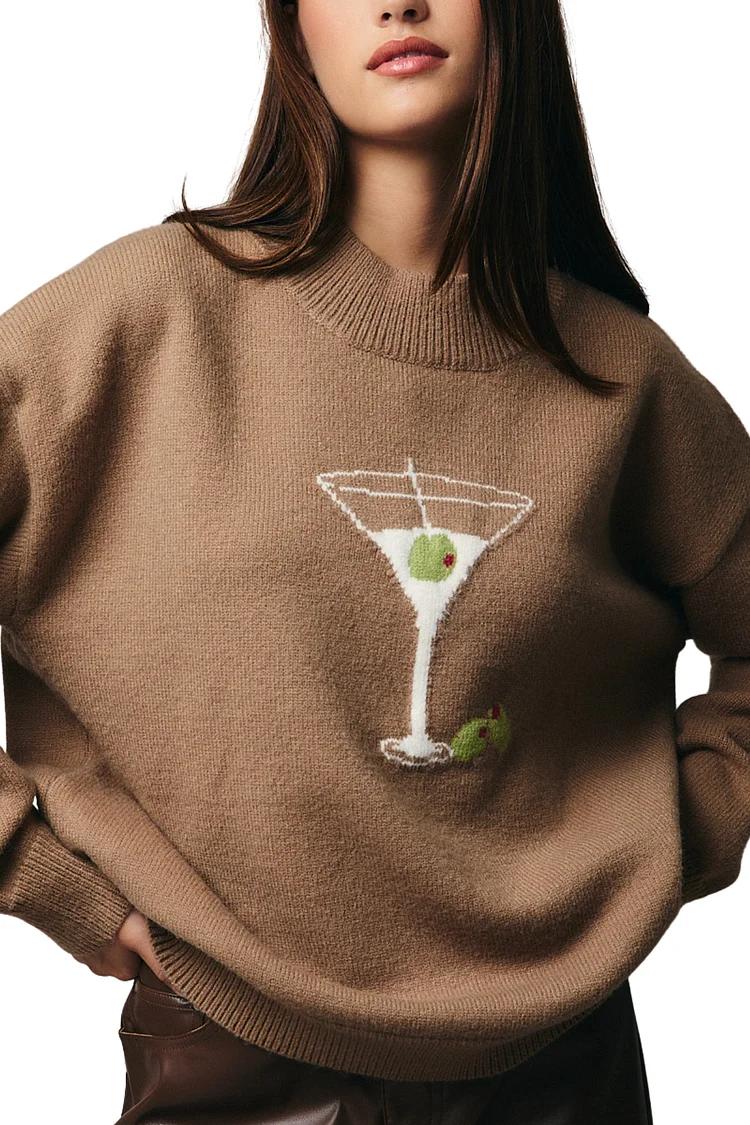 Martini Please Graphic Sweater - Mocha