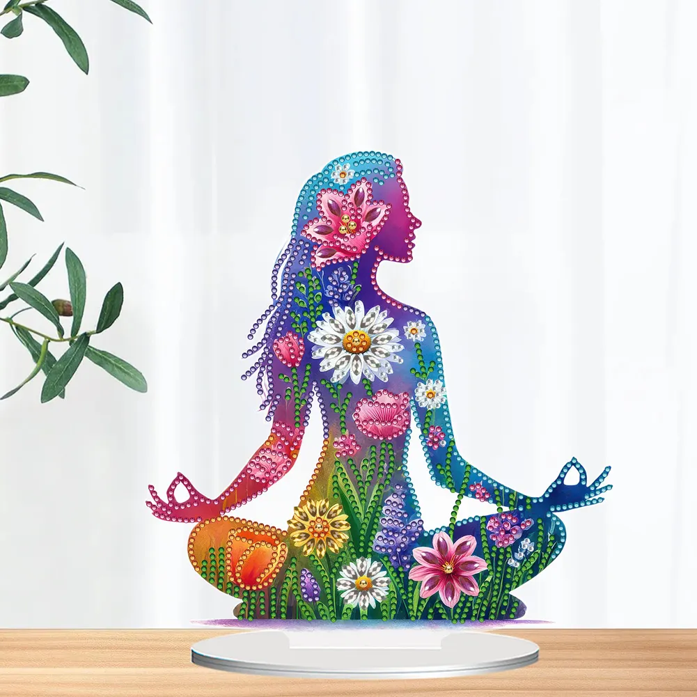 5D DIY Acrylic Special Shape Sitting Yoga Woman Diamond Painting Desktop Ornaments