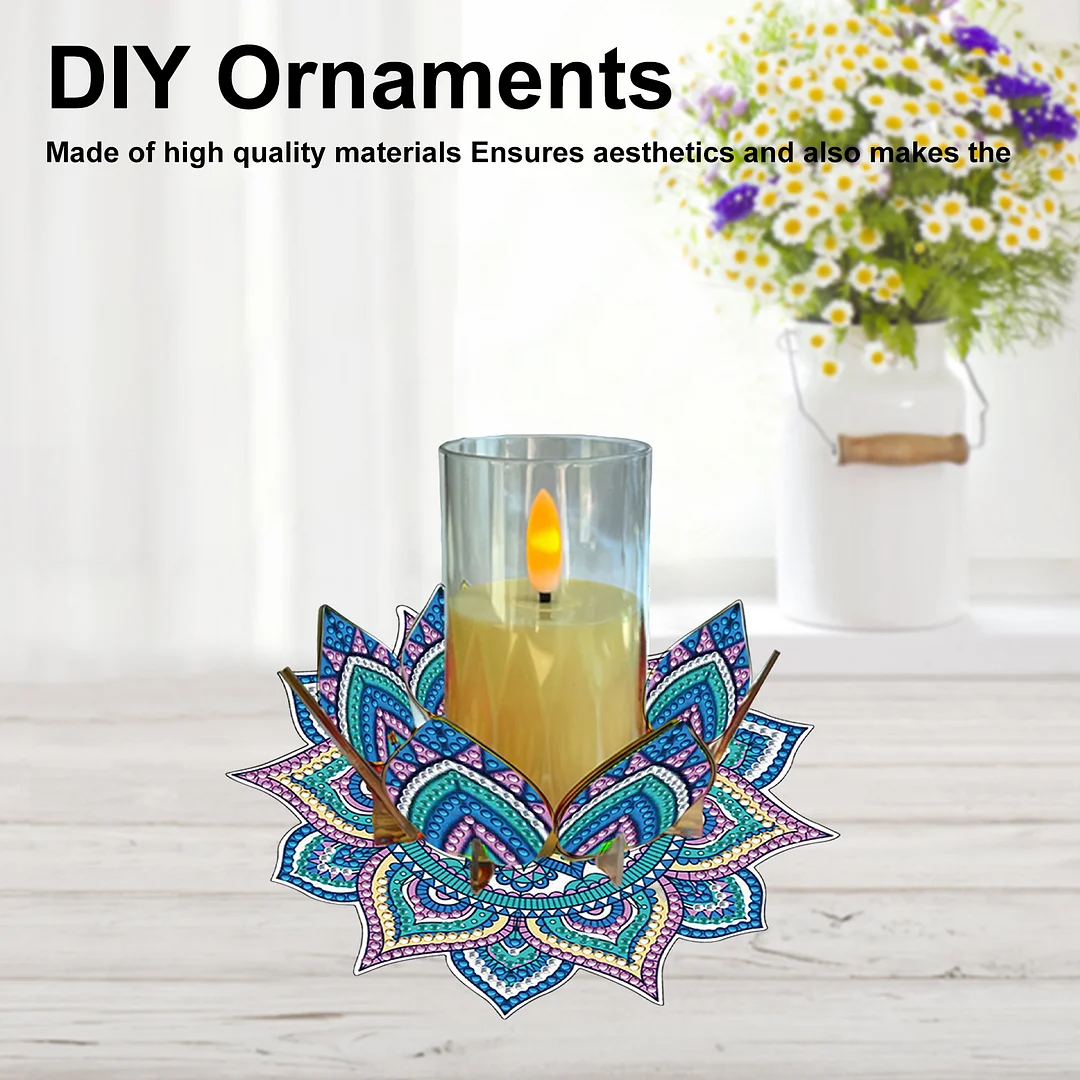 Mandala Lotus-E Acrylic DIY Diamond Painting Candle Holders Without Candles Crystal Painting Tealight Candle Stand Table Centerpiece for Adults Beginners Home Party Decor