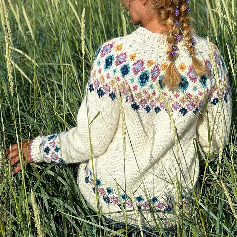 Geometric Diamond Contrast Print Crew Neck Long Sleeved Sweater