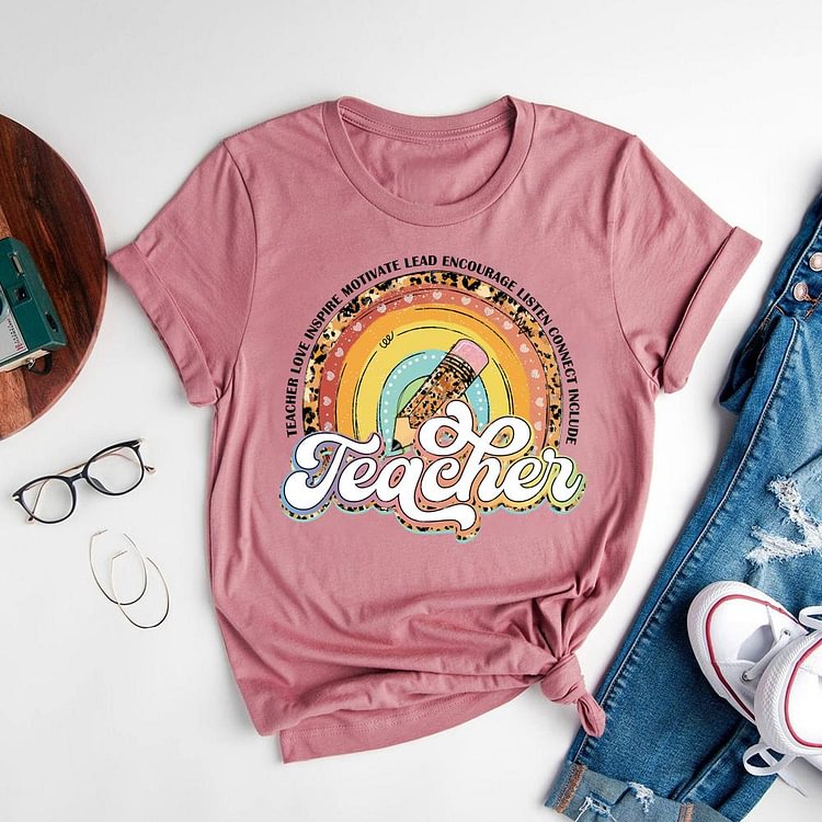ANB - Leopard Rainbow Teacher Book Lovers Tee-06692