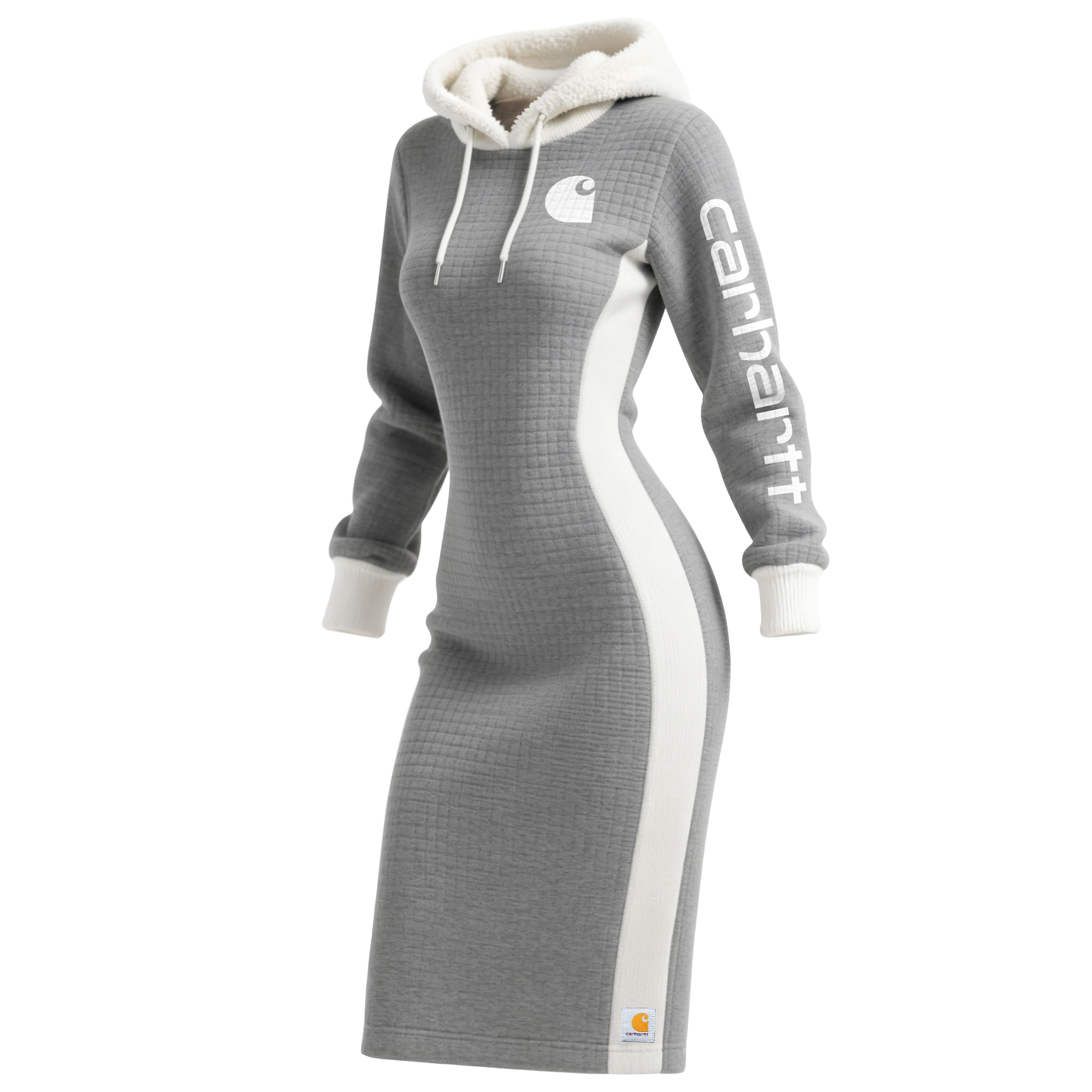 Women's Color-Blocked Waffle Textured Hooded Long Sweatshirt Dress