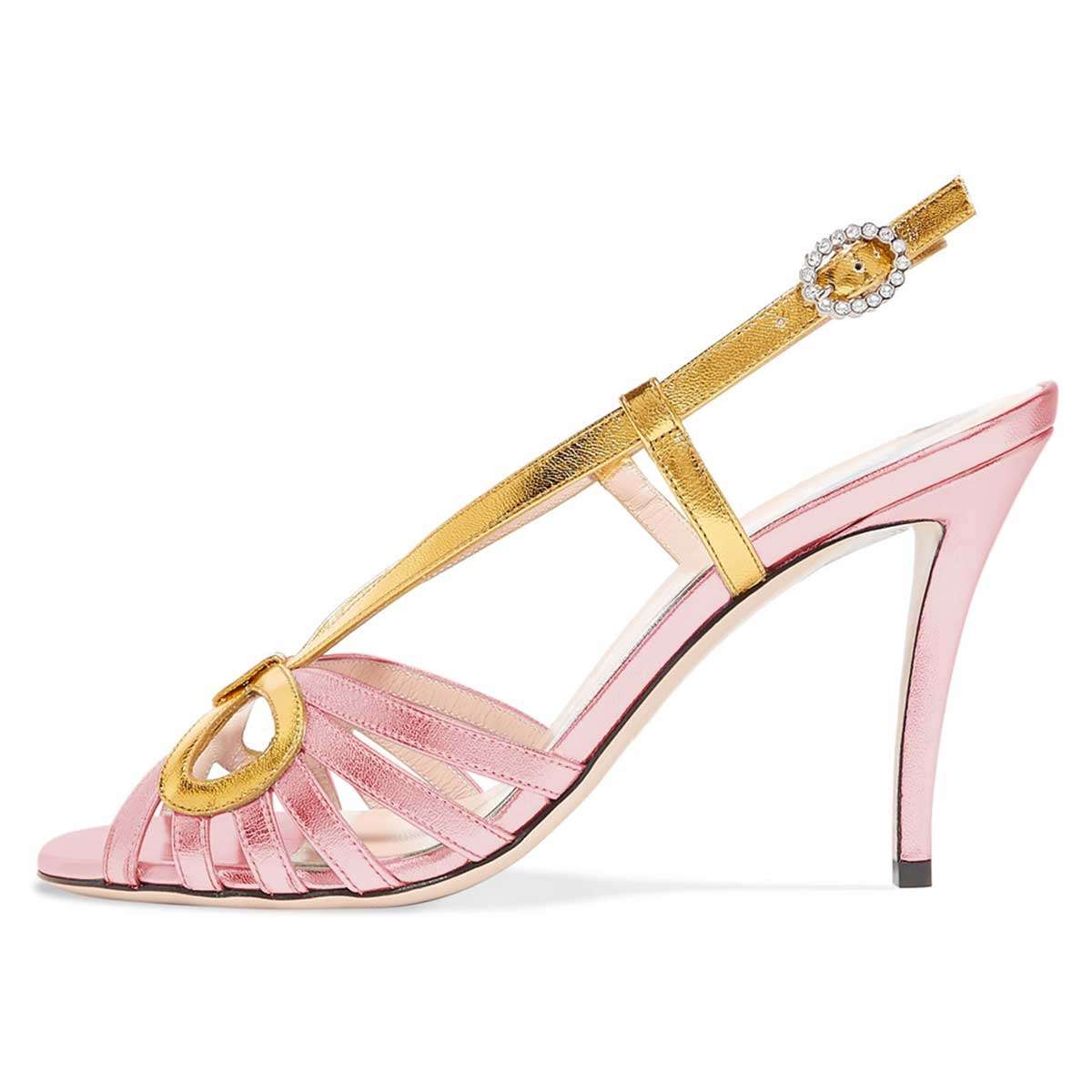 Pink and Gold Peep Toe Slingback Strappy High Heel Sandals