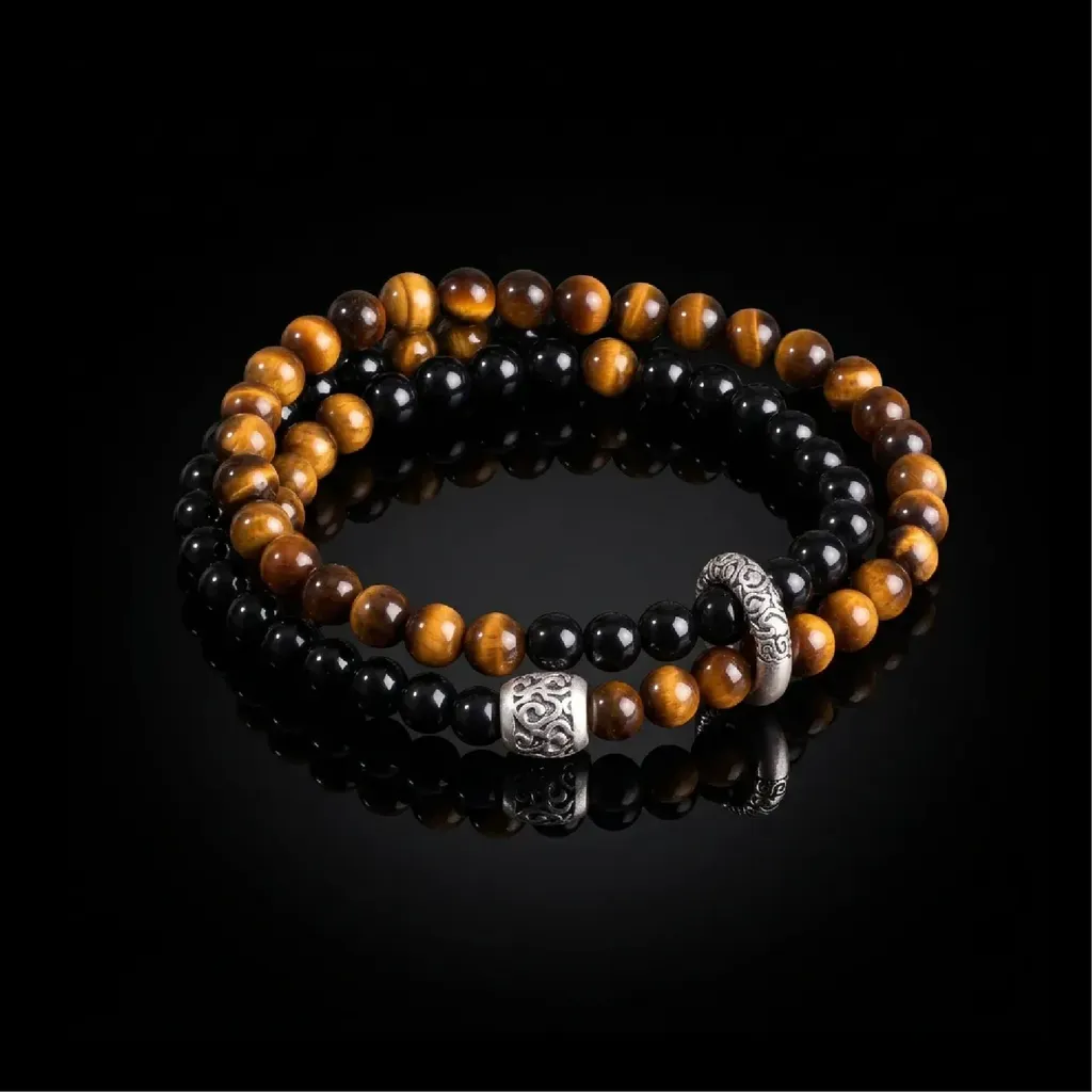JiStones 'Eternal Balance' Obsidian & Golden Tiger Eye Wrap Bracelet