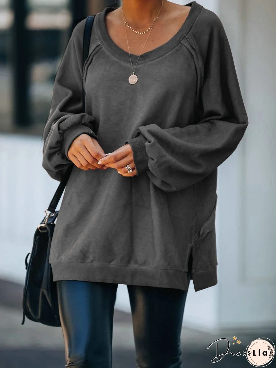Women's Hoodies Loose Round Neck Open Back Cross Long Sleeve Hoodie