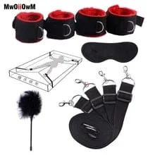 Khalesexx Bondage Sex Toys For Woman Men BDSM Bondage Set Under Bed Erotic Restraint Handcuffs & Ankle Cuffs & Eye Mask Adults Games for Couples